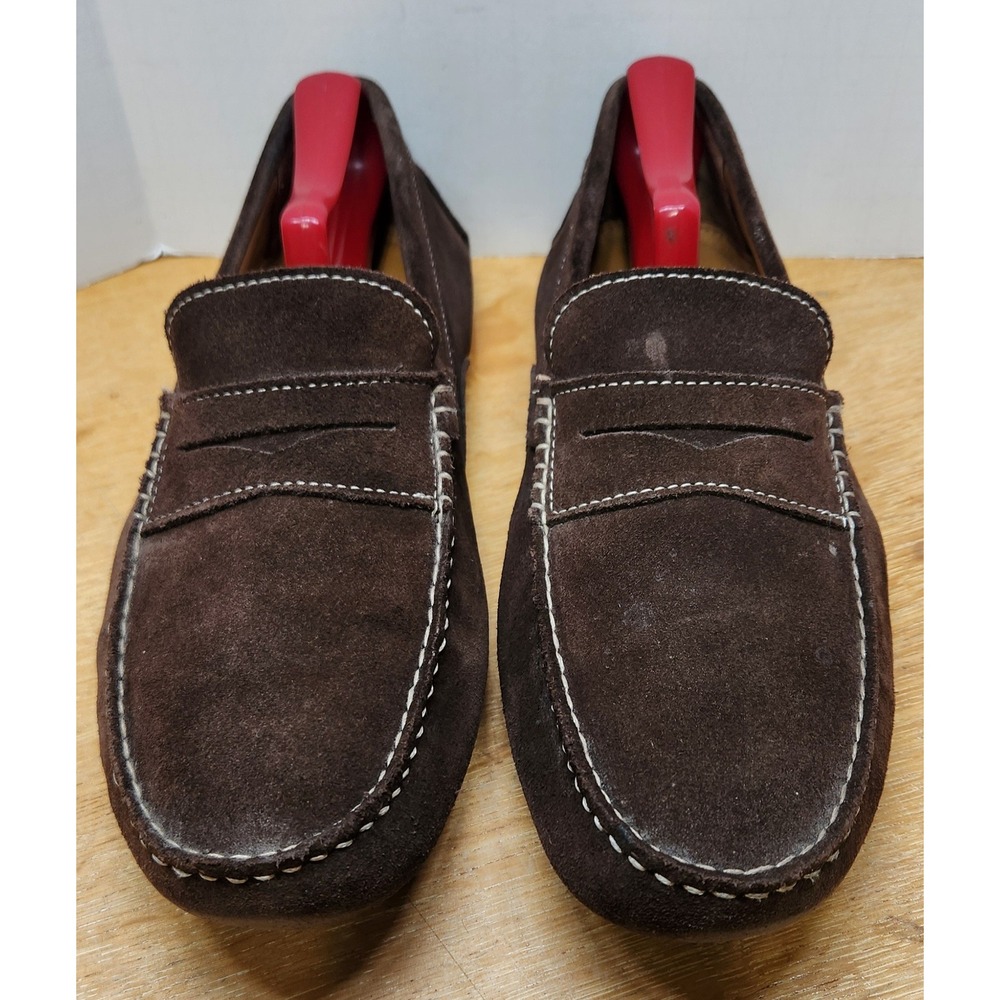 Loake Mens Brown Suede Driving Loafers Penny Moccasins Contrast Stitching